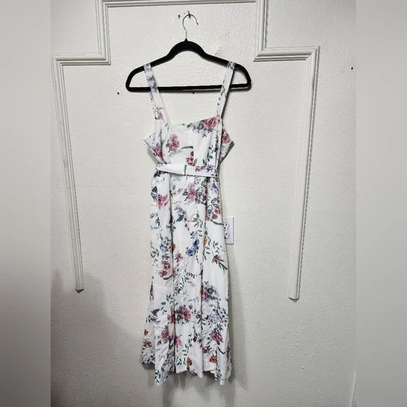 Lulus Sunny Posture Ivory Floral Sleeveless Midi Dress S Wedding Party Vacation - Picture 8 of 10